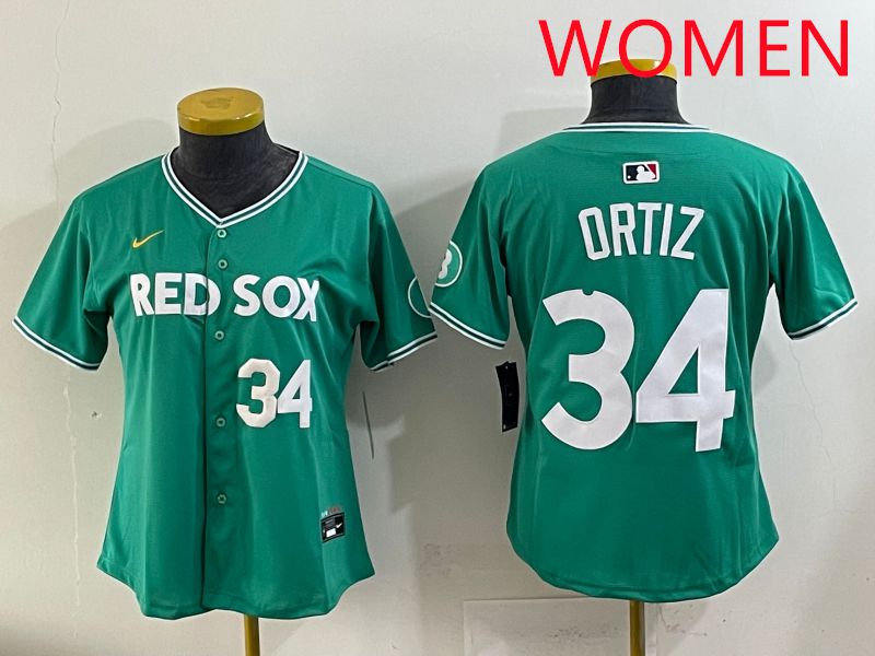 Women 2025 Boston Red Sox 34 Ortiz Dark Green Joint Name Nike MLB Jersey style 4